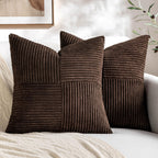 Black Decorative Throw Pillow Covers 18x18 Inch for Couch Bed Sofa Pack of 2 Boho Farmhouse Throw Pillows Soft Cross Corduroy Patchwork Textured Cushion Cases