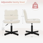 Adjustable Vanity Stool Chair with Girly Bear Ear Wide Back, 360° Swivel Vanity Stool for Makeup Room, Upholstered Teddy Velvet Ottoman for Teen Girls, 350lbs, Beige