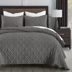 HOME Quilt Set Queen Size Navy Blue, Classic Geometric Diamond Stitched Pattern, Ultra Soft Microfiber Lightweight Bedding Bedspread Coverlet for All Season with 1 Quilt 2 Pillow Shams