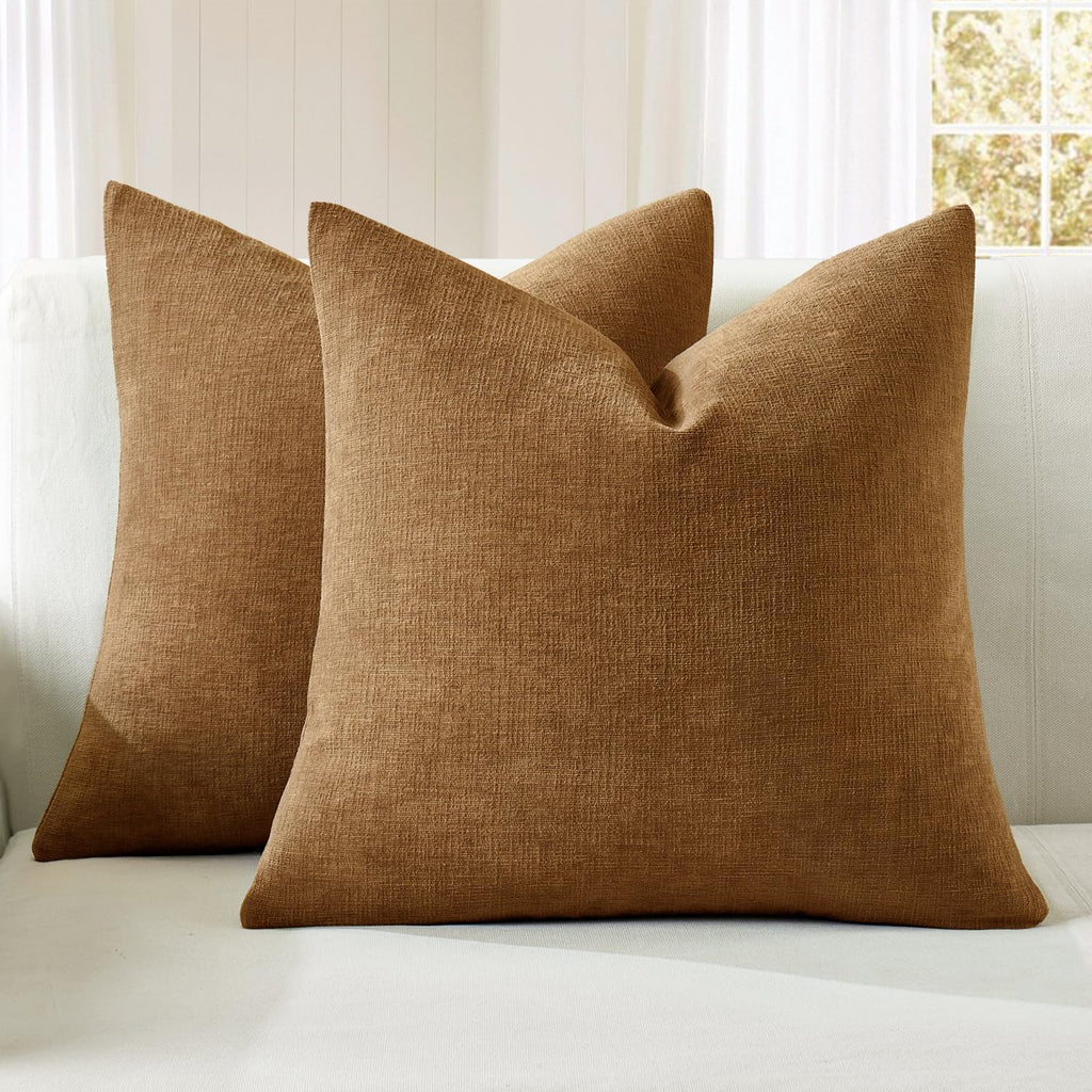 Olive Green Couch Pillow Covers 18x18 Inch, Set of 2 Soft Chenille Decorative Square Throw Pillow Covers Farmhouse for Sofa Living Room Bed