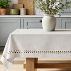 Natural Tablecloth, Rectangle Tablecloth with Decorative Cutouts, Stain Resistant & Wrinkle Free Table Cover for for Dining Table (Natural Cotton Linen, 70" x 52" (Rectangular))