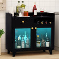 COCO DESIGN Small Wine Cabinet with Glass Doors, Modern Liquor Bar Cabinet with LED Light for Alcohol, Farmhouse Buffet Coffee Sideboard with Storage for Kitchen, Black