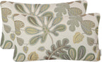 Mika Home Set of 2 Jacquard Tropical Leaf Pattern Oblong Throw Pillow Covers Accent Pillowcase 12X20 Inches,Blue Cream
