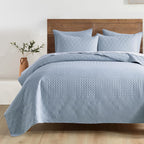 HOME Quilt Set Queen Size Navy Blue, Classic Geometric Diamond Stitched Pattern, Ultra Soft Microfiber Lightweight Bedding Bedspread Coverlet for All Season with 1 Quilt 2 Pillow Shams