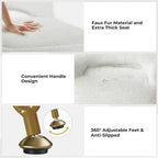 Small Vanity Stool Chair with Storage and Folding Back, 13.4" x 15" x 30" Square Faux Fur Soft Ottoman, 4 Metal Legs with Anti-Slip Feet, Furry Padded Seat for Makeup, Bedroom, White