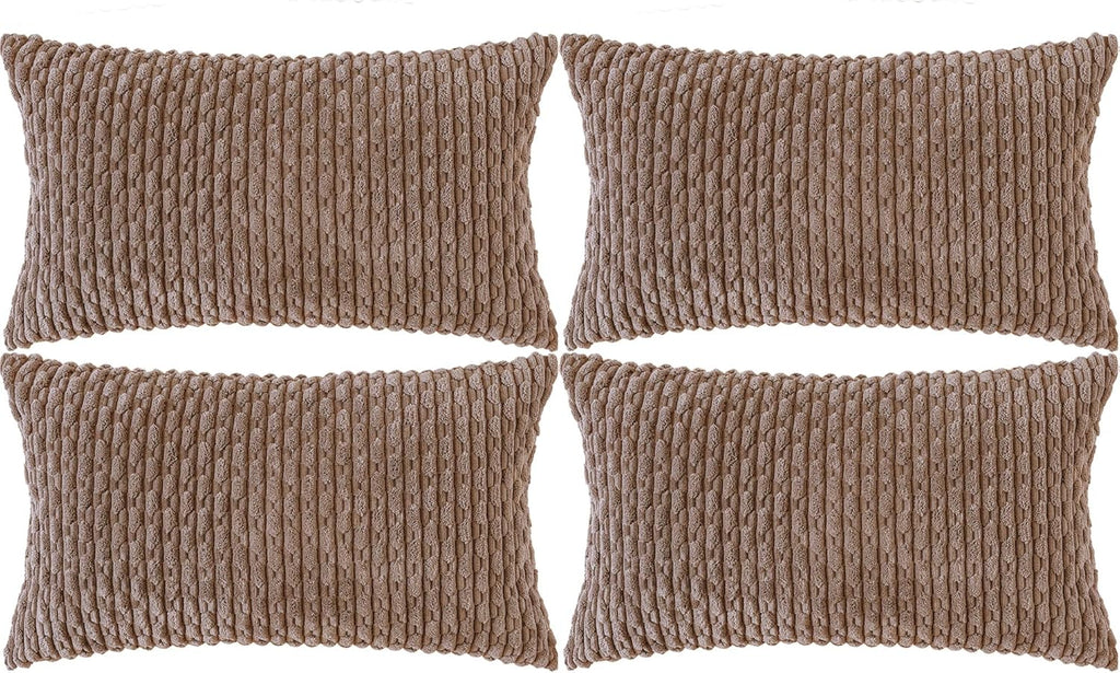 Set of 4 Neutral Decorative Throw Pillow Covers 18x18 Inch Corduroy Pillow Covers for Bed Couch Sofa Living Room Soft Square Cushion Cases