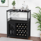 GAOMON Coffee Wine Bar Cabinet with Storage and Detachable Rack, Farmhouse Sideboard and Buffet Cabinet with Glass Holder and Mesh Door, Liquor Coffee Bar Cupboard, Black
