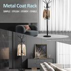 Modern Coat Rack Freestanding with Natural Marble Base & Sturdy Metal Frame, 11 Hooks Hall Tree for Jackets, Hats, Bags, Entryway Organizer for Bedroom, Living Room, Closet (11 hooks-Black)