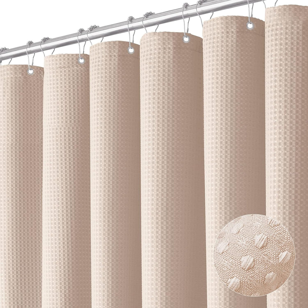 Dynamene Sage Green Shower Curtain - Waffle Textured Heavy Duty Thick Fabric Shower Curtains for Bathroom, 256GSM Luxury Weighted Polyester Cloth Bath Curtain Set with 12 Plastic Hooks，72Wx72H,Green