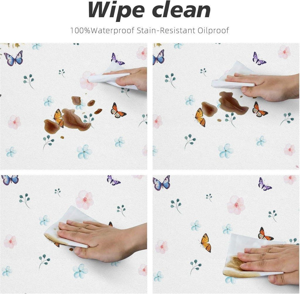 Spring Tablecloth 60 x 60 Inch Round Watercolor Flowers Table Cover Waterproof Wipeable Reusable for Kitchen Restaurant Home Parties Season Decor