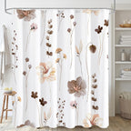 Watercolor Floral Shower Curtain, Sage Green Beige Flower Shower Curtain for Bathroom, Modern Minimalist White Waterproof Fabric Shower Curtain Set 72x72 Inch