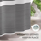 Shower Curtain, Washable Cloth Black Shower Curtain Sets with 12 Shower Curtain Hooks, Fabric Rustic Black and White Striped Curtain, Farmhouse Bathroom Curtains, 72x72 Inches