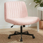 Chair Wheels Wide Cross Legged Office Desk Vanity Chair Comfy Fabric Armless Adjustable Swivel for Home Computer Task (Beige Wheel, Fabric)