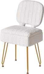 Small Storage Vanity Stool with Folding Backrest, 12.99" x 13.78" x 31.5" Square Teddy Velvet Ottoman, Makeup Chair for Living Room, 4 Metal Legs with Anti-Slip Feet, White WBD027W
