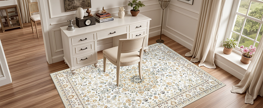 5x7 Area Rugs Living Room Rug: Washable Vintage Boho Rug No Slip Stain Resistant Soft Carpet Indoor Floor Floral Large Carpets for Bedroom Dining Room Farmhouse Nursery Hallway Home Office Beige