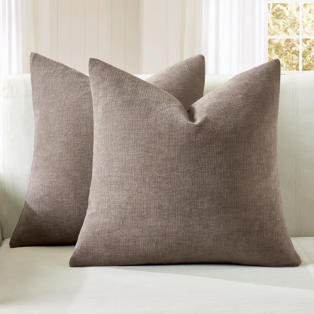 Olive Green Couch Pillow Covers 18x18 Inch, Set of 2 Soft Chenille Decorative Square Throw Pillow Covers Farmhouse for Sofa Living Room Bed
