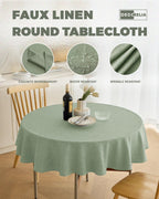 Decorelia Faux Linen Round Tablecloths 60 inch, Waterproof Decorative Washable Texture Rustic Circle Table Cloth Cover for Dining Kitchen Party Farmhouse Outdoor(Round (2-4 Seats),Sage Green)