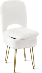 Vanity Chair with Storage and Folding Back, Faux Fur Square Storage Chair, Vanity Stool Chair with 4 Metal Legs for Bedroom, Living Room and Makeup Stations, 13.4"x 15"x 30", White