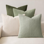 MIULEE Boho Farmhouse Sage Green Throw Pillow Covers 18x18 Inch Set of 4 Mordern Nordic Cushion Covers Soft Corduroy Spring Home Decor for Couch Bed Sofa Living Room Forest Green