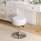 Mid-Century Tufted Adjustable Swivel Makeup Ottoman Stool; Modern Big Size Round Vanity Stool Chair for Bedroom Living Room (White)