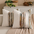 Boho Chenille Tufted Couch Throw Pillow Covers 18x18 Inch Set of 2 Farmhouse Striped Decorative Pillow Covers Accent Neutral Square Pillowcase Green Cushion Covers for Livingroom Sofa Bed