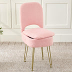 Vanity Chair with Storage and Folding Back, Faux Fur Square Storage Chair, Vanity Stool Chair with 4 Metal Legs for Bedroom, Living Room and Makeup Stations, 13.4"x 15"x 30", White