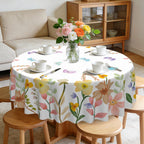 Round Tablecloth, Summer Tablecloths Polyester Waterproof Stain Wrinkle Free, Indoor and Outdoor Table Cover for Kitchen Party Dining Table