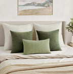 Olive Green Couch Pillow Covers 18x18 Inch, Set of 2 Soft Chenille Decorative Square Throw Pillow Covers Farmhouse for Sofa Living Room Bed