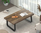 HSH Rustic Walnut Coffee Table, Modern Center Table, Rectangle Industrial Living Room Coffee Table, Simple Farmhouse Wood and Metal Tea Table for Home Bedroom Office, Walnut, 47 in