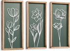 3D Floral Green Wall Art (Set of 2) Lightweight, Wooden Ready-to-Hang Boho Framed Wall Art for Bathroom, Bedroom, Living Room or Office – Premium Sage Green Farmhouse Decor – Gift-Boxed