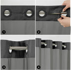No Hook Waffle Shower Curtain with Snap in Fabric, Waterproof Shower Curtains with See Through Top Window, Hotel Luxury Heavy Duty Bathroom Curtain and Liner Set, 72'' x 75'', Black
