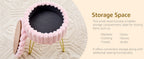 Vanity Stool with Storage, Faux Fur Ottoman Chair with Metal Legs, Round Makeup Vanity Chair for Bedroom or Dressing Table, Modern Small Ottoman Seat (Pink)