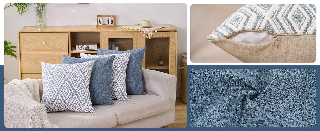 HPUK Decorative Throw Pillow Covers Set of 4 Square Couch Pillows Linen Cushion Cover for Couch Sofa Living Room, 18"x18" inches, Blue
