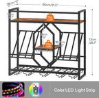 HOOBRO Wall Mounted Wine Rack with LED Light, 31.5" Wine Shelf, 3 Tier Wine Bottle Display Shelf with Glass Holder, Hanging Bar Liquor Storage Rack, for Kitchen, Bar, Rustic Brown and Black BF73DBJ01