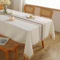 Tablecloths for Rectangle Tables, Cotton Linen Table Cloth Waterproof Tablecloth Wrinkle Free Farmhouse Dining Tables Cover, Soft Fabric Table Cloths with Tassels, Brown, 55" X 70", 4-6 Seats