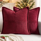 MIULEE Decorative Throw Pillow Covers for Couch Bed Livingroom 18x18 Inch Set of 2 Beige Boho Accent Throw Pllows Broadside Striped Patchwork Soft Corduroy Pillowcases