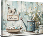 Farmhouse Rustic Daisy Canvas Wall Art Vintage Country Floral Posters Print White Jasmine Flowers and Rust Color Watering Can Wall Decor Picture for Living Room Bedroom Bathroom Decoration