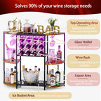 JKsmart Wine Bar Cabinet with LED Lights, Mini Wine Rack with Storage and Glass Holder, Home Bar Cart for Liquor, 3-Tier Bar Table for Kitchen, Dining Room, Living Room, Rustic Brown