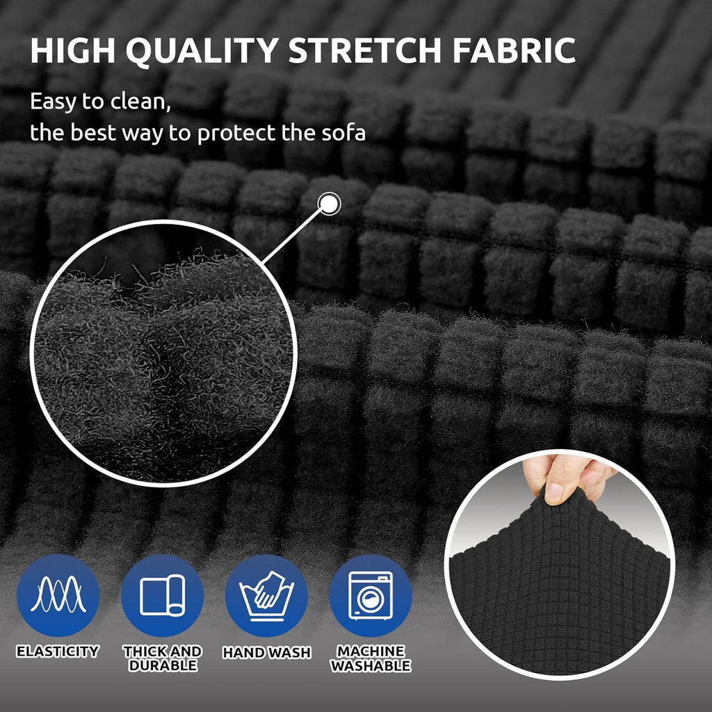 Stretch Sofa Cover Slipcover ，Couch Covers for 3 Cushion Couch Sofa pet Friendly (78"-94") Furniture Protector Sofa with Elastic Bottom for Kids,Dog, Jacquard Small Checked(Large,Black)