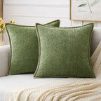 MIULEE Pack of 2 Couch Throw Pillow Covers 18x18 Inch Sage Green Farmhouse Decorative Pillow Covers with Stitched Edge Soft Chenille Solid Dyed Summer Pillow Covers for Sofa Bed Living Room