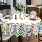 Round Tablecloth, Summer Tablecloths Polyester Waterproof Stain Wrinkle Free, Indoor and Outdoor Table Cover for Kitchen Party Dining Table