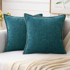 MIULEE Pack of 2 Couch Throw Pillow Covers 18x18 Inch Sage Green Farmhouse Decorative Pillow Covers with Stitched Edge Soft Chenille Solid Dyed Summer Pillow Covers for Sofa Bed Living Room