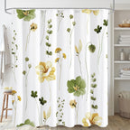 Watercolor Floral Shower Curtain, Sage Green Beige Flower Shower Curtain for Bathroom, Modern Minimalist White Waterproof Fabric Shower Curtain Set 72x72 Inch