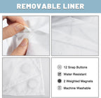 No Hook Grey White Striped Shower Curtain with Snap in Fabric Liner Set - Hotel Liner Set with See Through Mesh Top Window,Machine Washable, 71x74 INCH