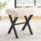Vanity Stool, Square Linen Makeup Stool with Metal X Legs, Small Ottoman Stool Chair for Vanity, Modern Padded Vanity Seat Foot Rest Stool for Makeup Room, Living Room, Bathroom, Carbon Gray