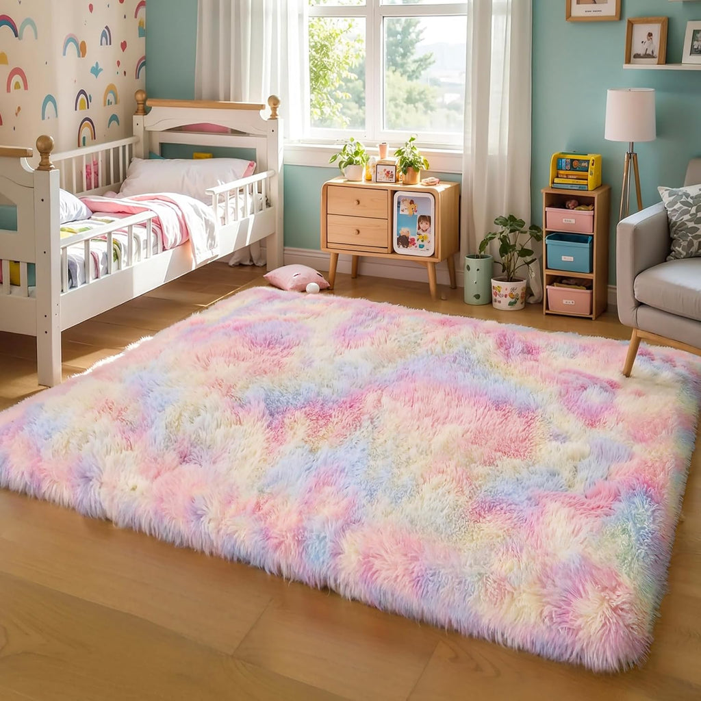 Pink Fluffy 4x6 Area Rugs for Bedroom Girls, Soft Washable Fuzzy Furry Shag Rug for Kids Room, Nursery, Dorm Decor, Cute Plush Carpet for Baby Toddler