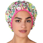 Reusable Bath & Shower Cap Lined, Oversized Waterproof Shower Caps Large Designed for all Hair Lengths with PEVA Lining & Elastic Band Stretch Hem Hair Hat - Fashionista Deco Dots