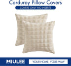 MIULEE Pack of 2 Corduroy Decorative Throw Pillow Covers 18x18 Inch Soft Boho Striped Pillow Covers Modern Farmhouse Home Decor for Sofa Living Room Couch Bed Cream White