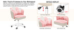 Chair with Bow Cushion Velvet Vanity Chair with Wheels, Upholstered Home Office Chair for Girls Women, Mid-Back Swivel Computer Task Chairs for Living Room Bedroom