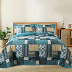 Farmhouse Cotton Quilts Queen Size for Fall - Lightweight Patchwork Autumn Bedspread Set for Bed Coverlet - Highly-Woven Soft Reversible Bed Spread for All Seasons (Floral Orange) 3 Pieces
